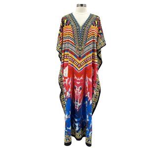 Vintage Winlar Womens One Size Kaftan Dress Multicolor Boho Hippie Cover Up